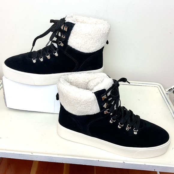 Marc Fisher Shoes - MARC FISHER Daire Black Suede Lace Up Faux Fur Sherpa High Top Sneaker sz 10M